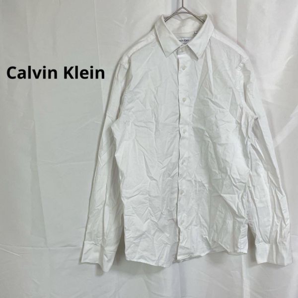 Calvin Klein◇カルバンクライン 長袖ストレッチシャツ スリムフィット拍卖