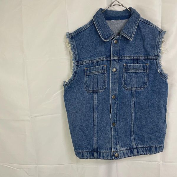 デニムベスト◇ノースリーブGジャン カジュアル ジャケット カットオフデザイン拍卖