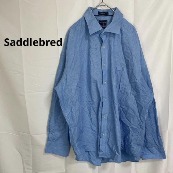 サドルブレッド◇チェック柄長袖シャツ スリムフィット【32/33】ブルー 綿混拍卖