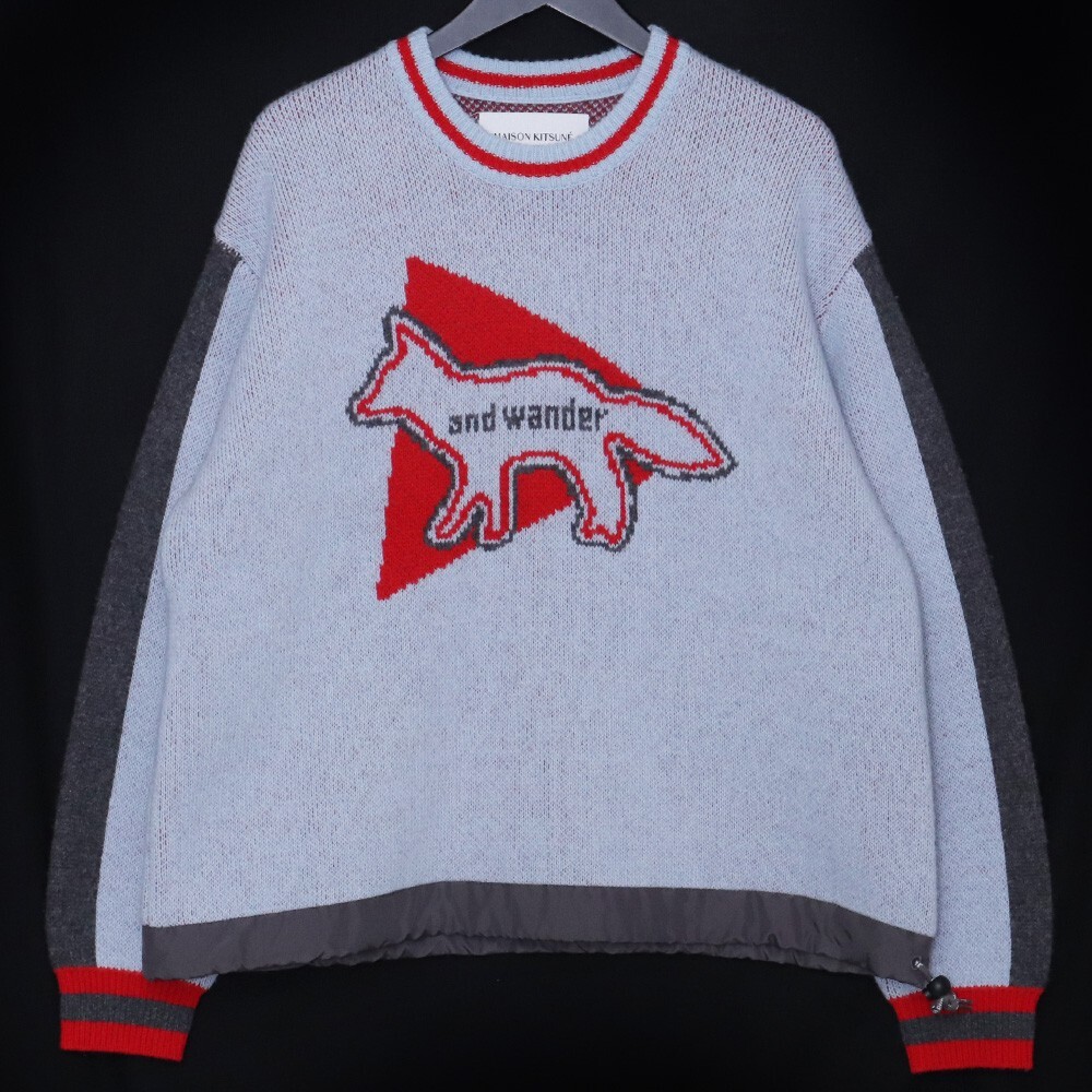 MAISON KITSUNE × AND WANDER knit pullover サイズ2 ブルー 574-3284908 メゾンキツネ アンドワンダー プルオーバー ニット セーター拍卖