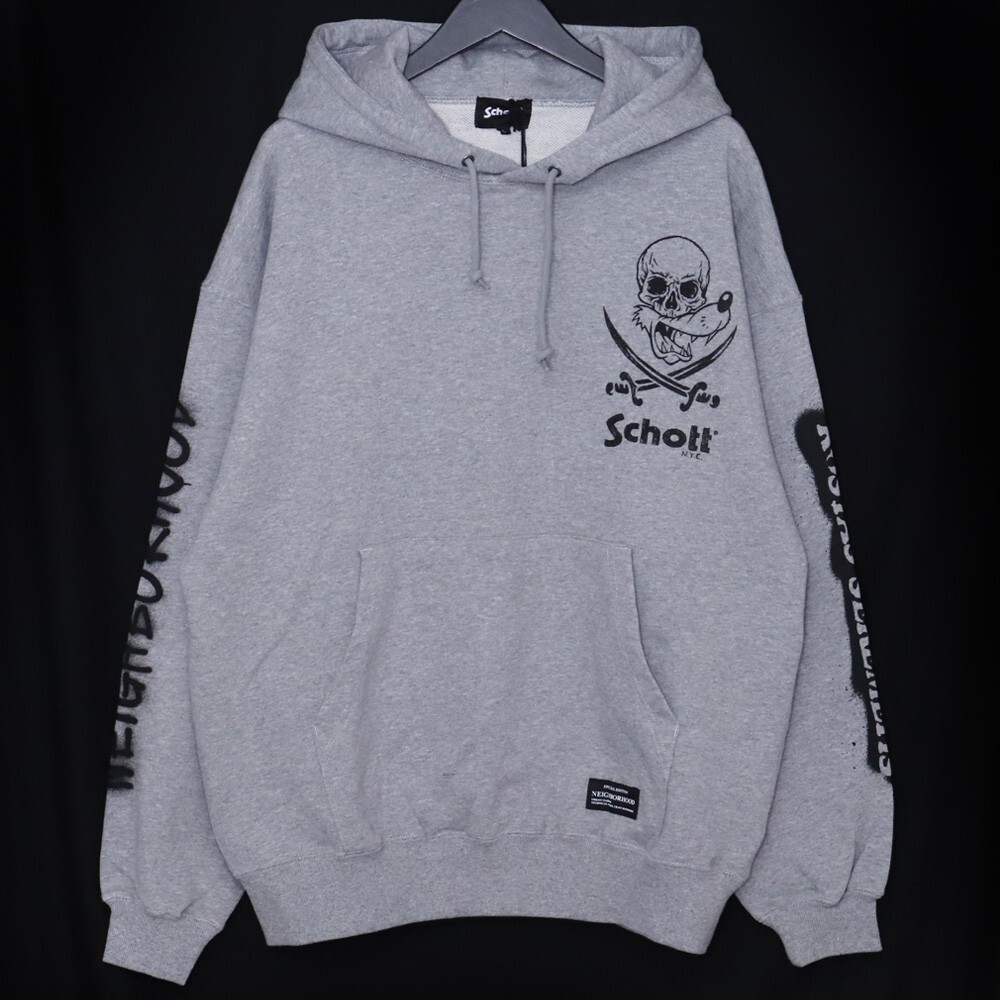 未使用 SCHOTT × NEIGHBORHOOD SWEAT PARKA LONG SLEEVE Lサイズ グレー 782-3231007 ショット ネイバーフッド スウェットパーカー拍卖