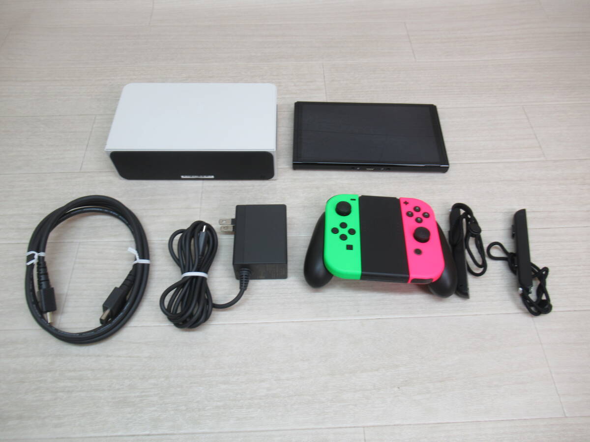 60/Q044★Nintendo Switch 本体+Joy-Con+ドック+ケーブル類 セット★有機EL★箱なし★ネオングリーン/ピンク★動作確認済/初期化済 中古拍卖