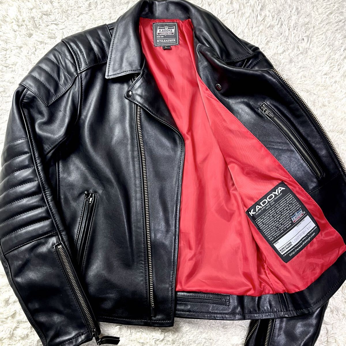 ●未使用級/入手困難/プロテクター付き KADOYA カドヤ TWR-paDDED ダブル ライダースジャケット レザージャケット パテッド 黒 ブラック L拍卖