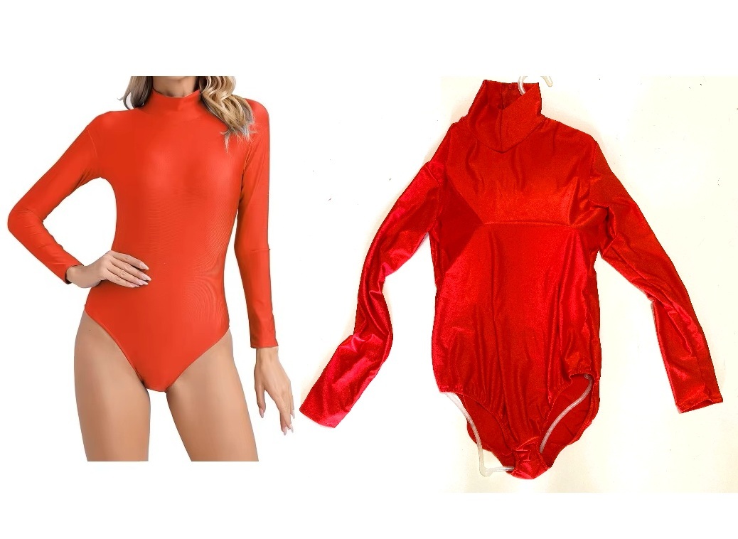 特大2XLサイズ RED IEFIEL社オーダー製品 ポリエステル光沢 ツルツル 艶々 ボディスーツ背中ファスナーストレッチ レオタード拍卖