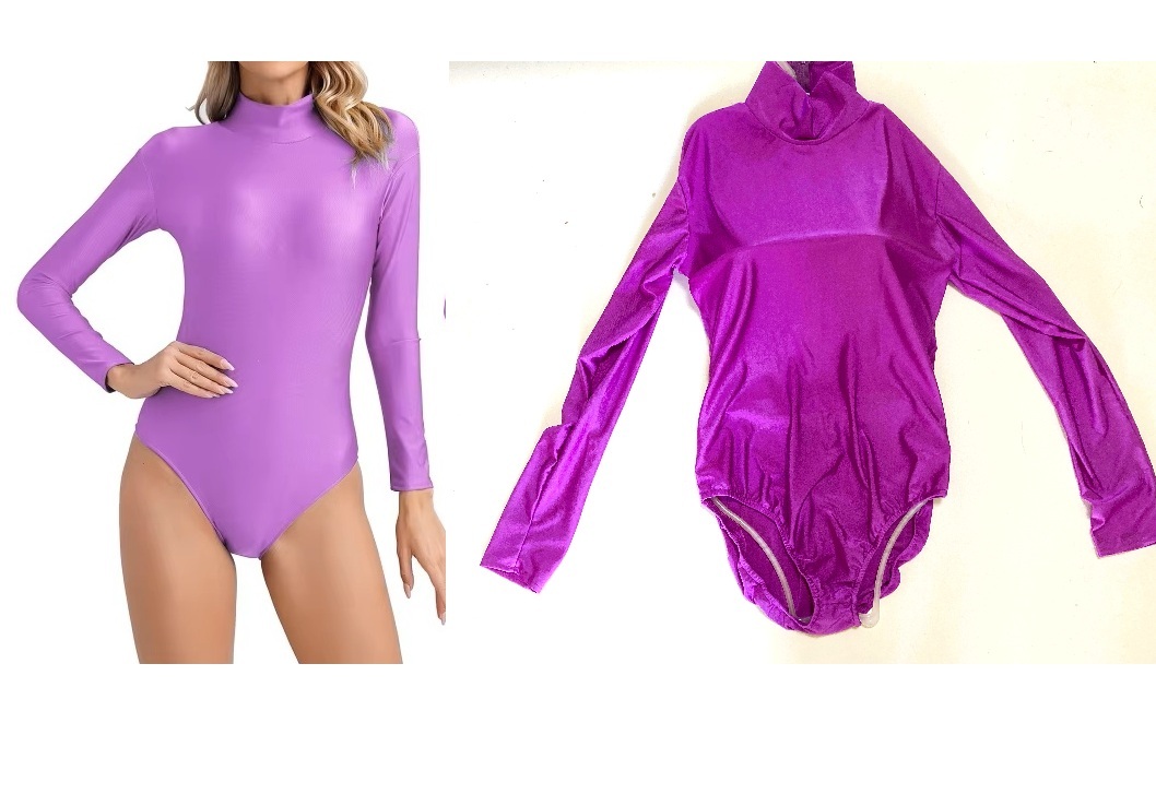 Lサイズ パープル IEFIEL社オーダー製品 ポリエステル光沢 ツルツル 艶々 ボディスーツ背中ファスナーストレッチ レオタード拍卖