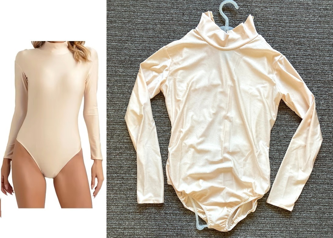 Lサイズライトベージュ IEFIEL社オーダー製品 ポリエステル光沢 ツルツル 艶々 ボディスーツ背中ファスナーストレッチ レオタード拍卖