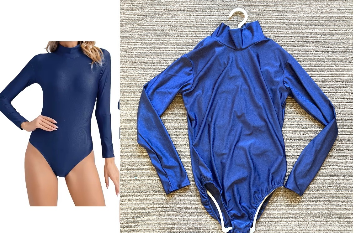 Lサイズ ネイビーブルーIEFIEL社オーダー製品 ポリエステル光沢 ツルツル 艶々 ボディスーツ背中ファスナーストレッチ レオタード拍卖