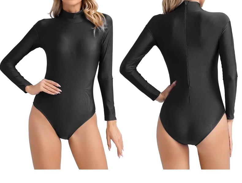 特大2XLサイズ BLACK IEFIEL社オーダー製品 ポリエステル光沢 ツルツル 艶々 ボディスーツ背中ファスナーストレッチ レオタード拍卖