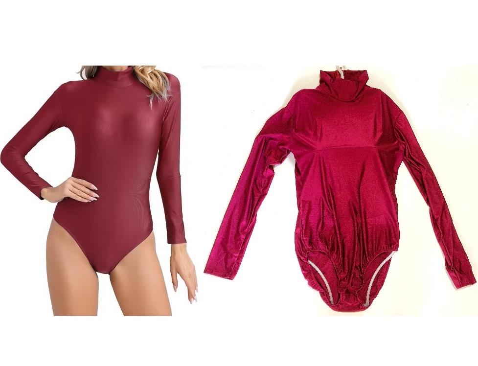 Mサイズ ワインカラー IEFIEL社オーダー製品 ポリエステル光沢 ツルツル 艶々 ボディスーツ背中ファスナーストレッチ レオタード拍卖