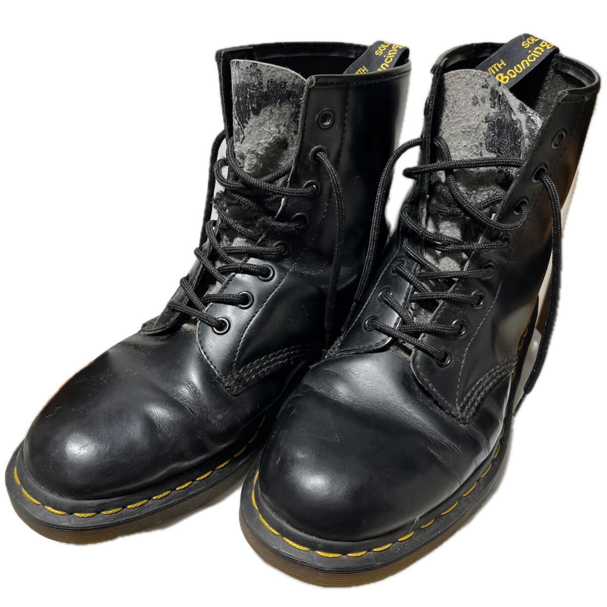 現状品 Dr.Martens ドクターマーチン ブーツ 8ホール レースアップ イエローステッチ 28.0cm ブラック レザー メンズ イングランド 拍卖