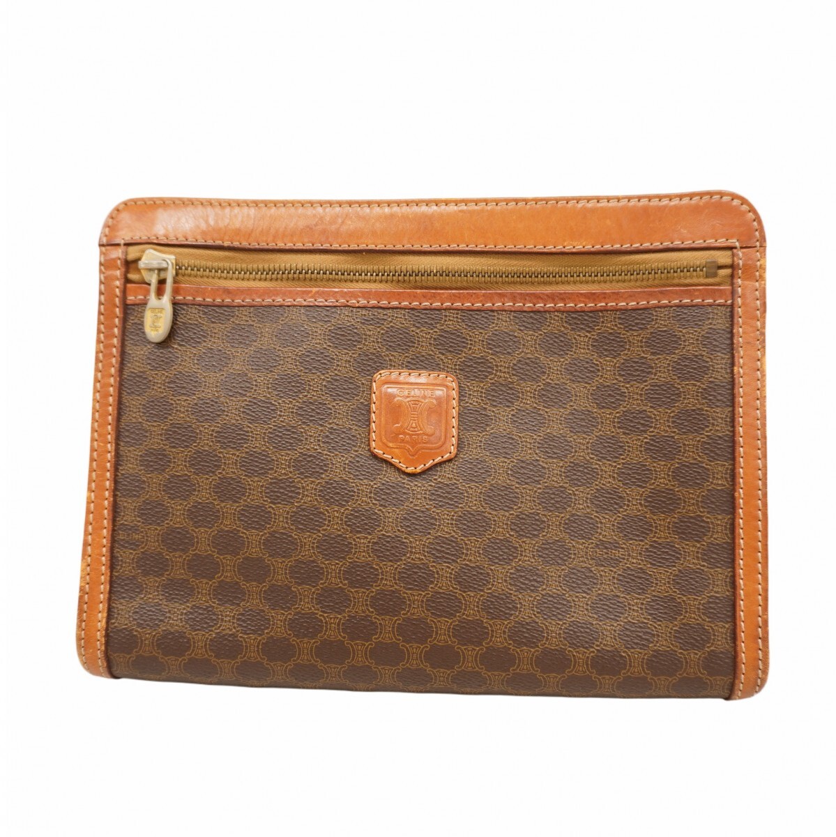 【5oc2339】セリーヌ クラッチバッグ マカダム PVC ブラウン ゴールド金具【中古】メンズ拍卖