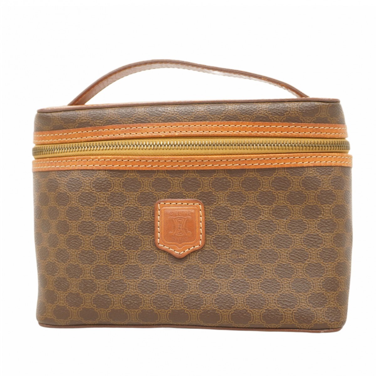 ★最終価格【5mb2306-h】セリーヌ バニティバッグ マカダム PVC ブラウン ゴールド金具【中古】レディース拍卖