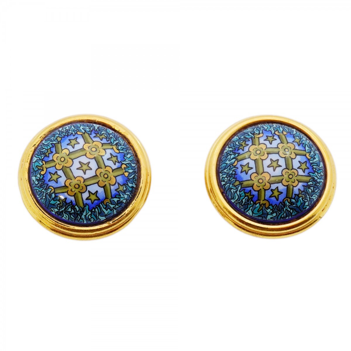 ★SALE【5jmb0247】エルメス イヤリング エマイユ GPメッキ 七宝焼き ゴールド ブルー マルチカラー【中古】レディース拍卖