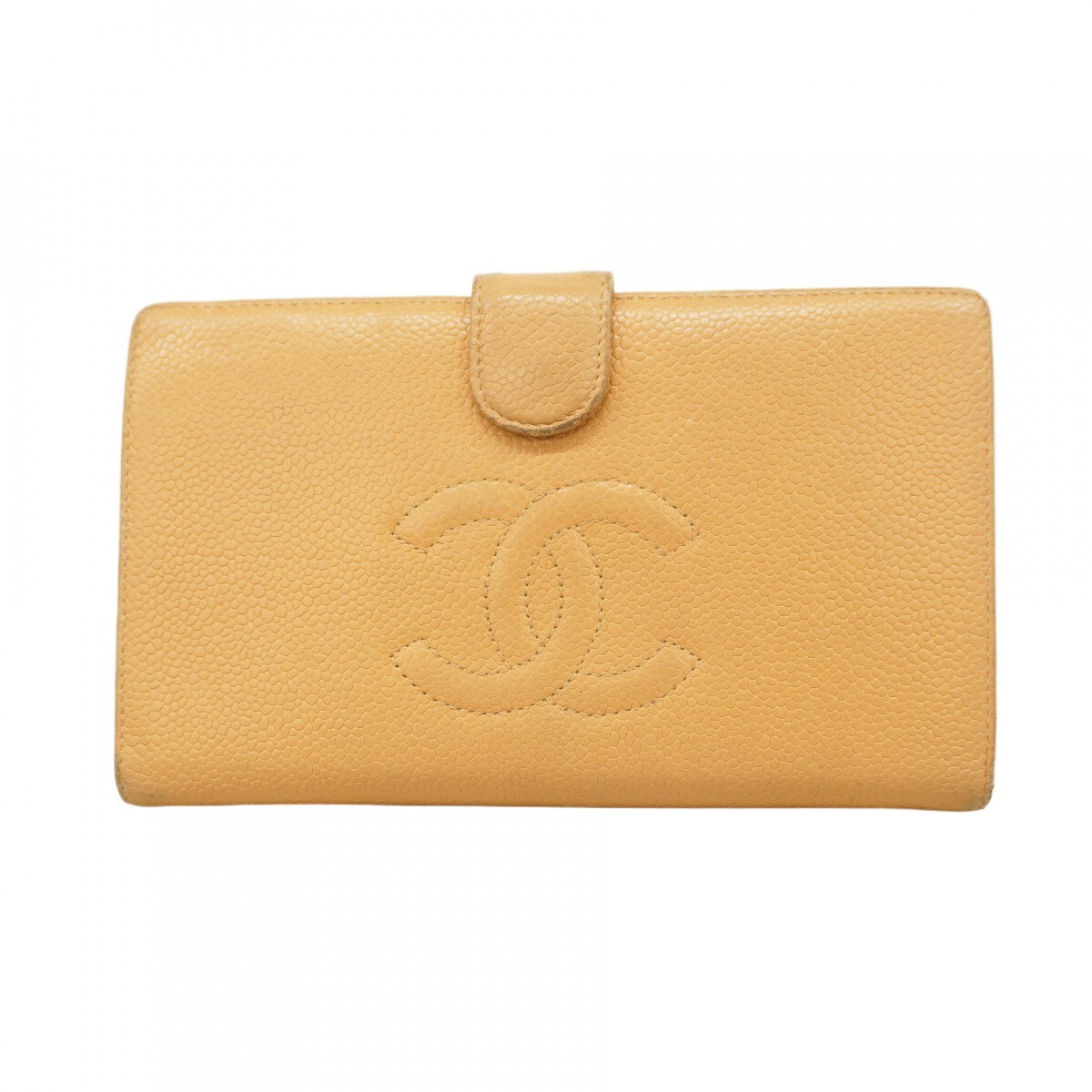 ★SALE【5mc3669-h】シャネル 長財布 キャビアスキン ベージュ ゴールド金具【中古】レディース拍卖