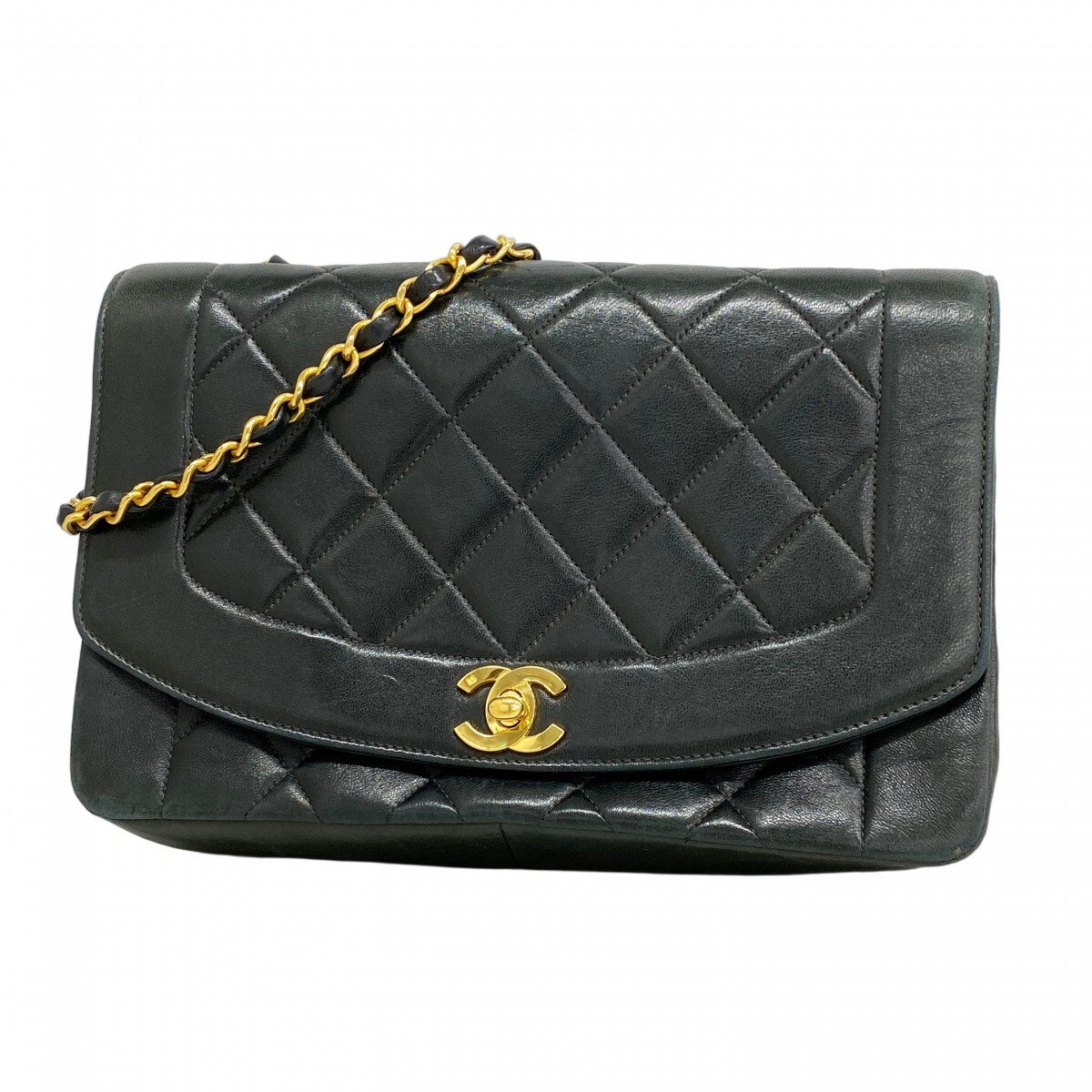 ★SALE【5mc3693-h】シャネル ショルダーバッグ マトラッセ チェーンショルダー ダイアナ ラムスキン ブラック ゴールド金具拍卖