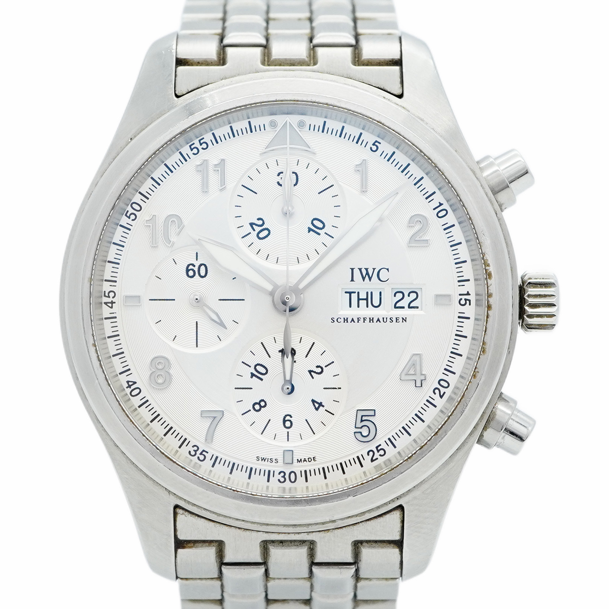 【5wwo0039】IWC アイダブリューシー シャフハウゼン スピットファイア IW371705 シルバー文字盤【中古】腕時計 メンズ拍卖