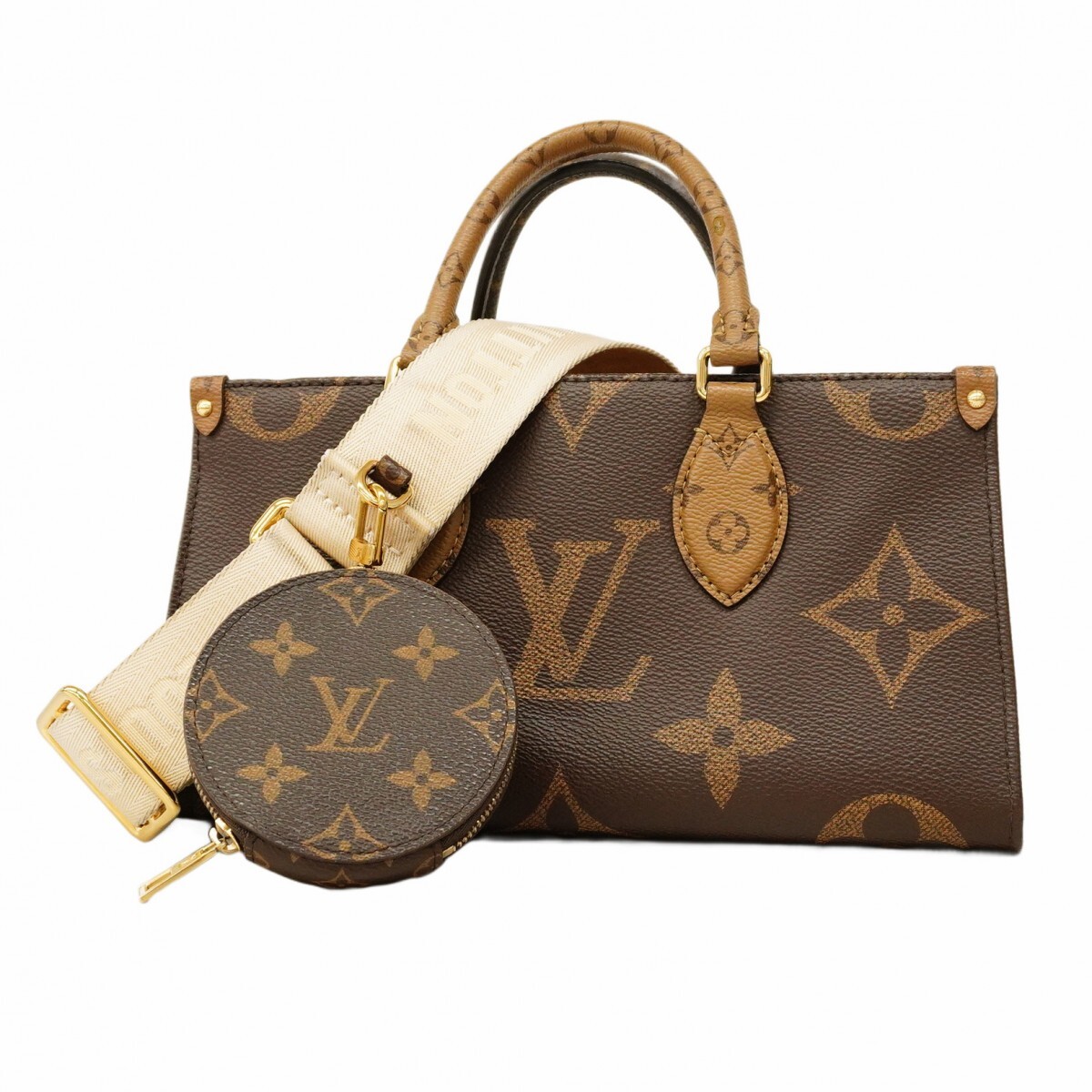 ★最終価格【5mb2384-h】ルイヴィトン ハンドバッグ モノグラム・ジャイアントリバース オンザゴーEW M46653 ブラウン 2wayバッグ拍卖