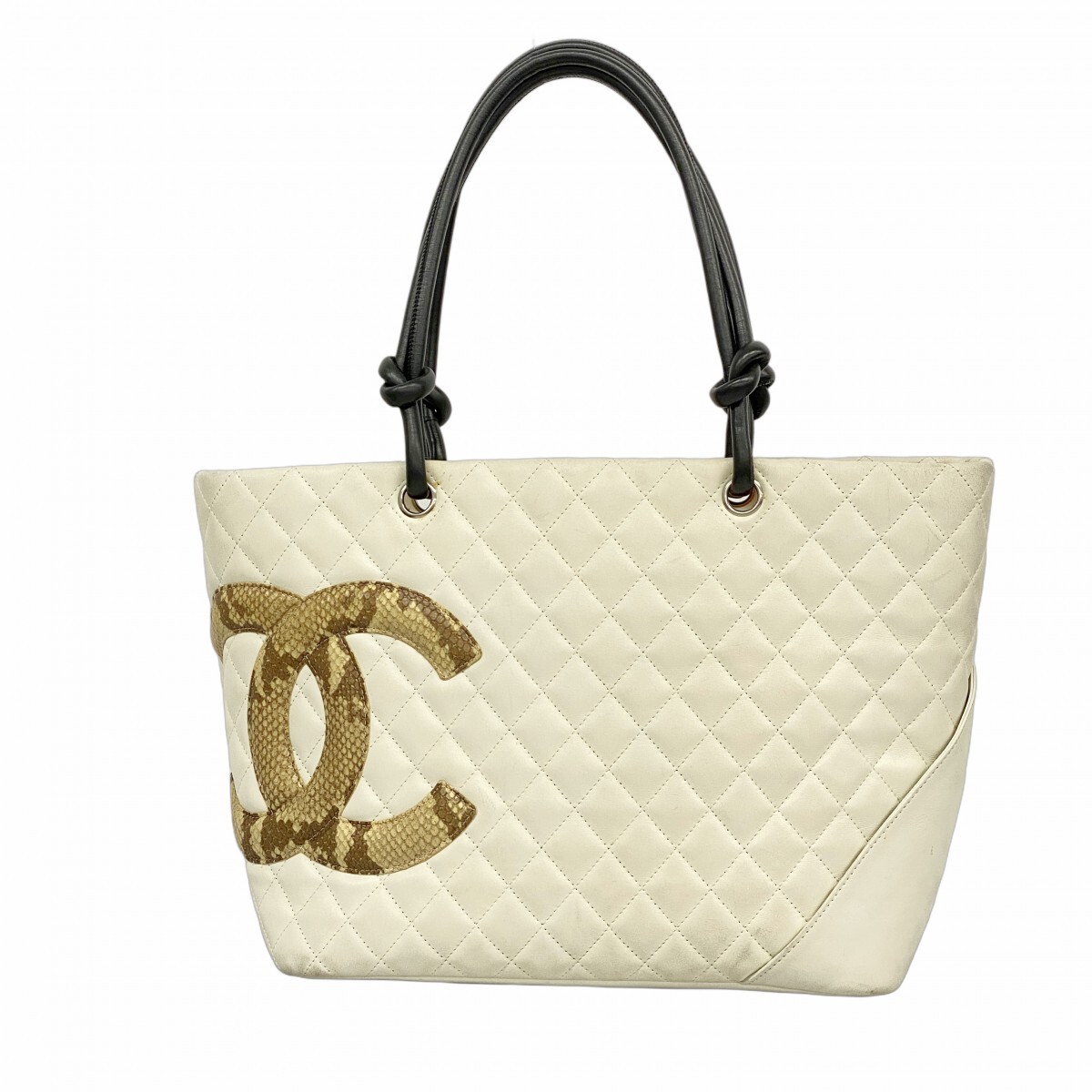 ★最終価格【5mc2654】シャネル トートバッグ カンボン ラムスキン パイソン ホワイト ブラック シルバー金具【中古】レディース拍卖