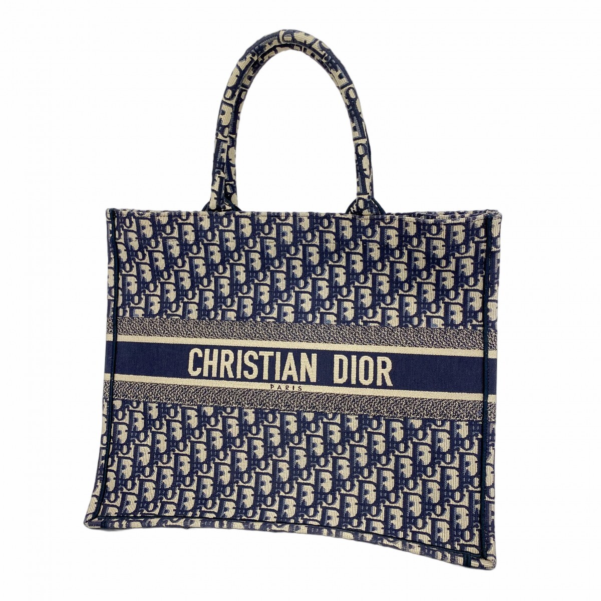 ★SALE【5mc3832】クリスチャンディオール トートバッグ オブリーク ブックトート キャンバス ネイビー【中古】レディース拍卖