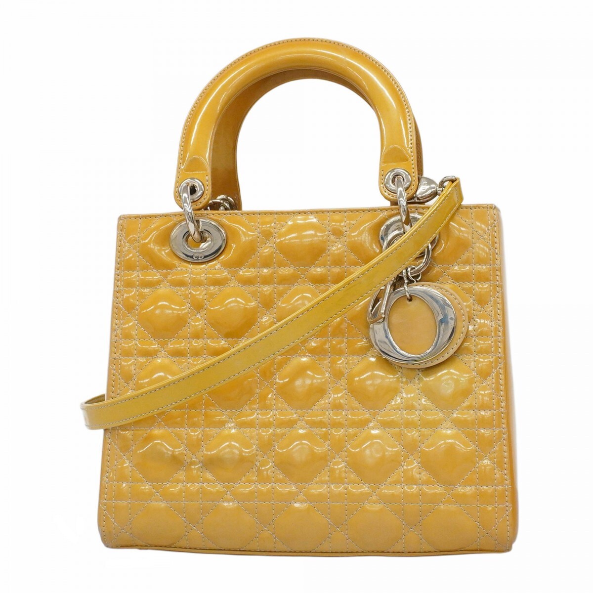 【5me6522】クリスチャンディオール ハンドバッグ カナージュ レディディオール エナメル ベージュ シルバー金具 2wayバッグ拍卖