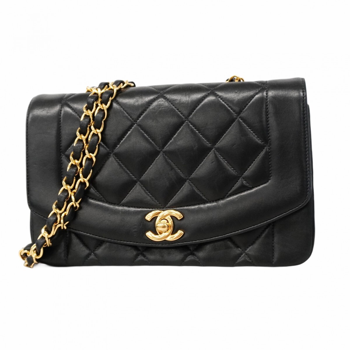 ★最終価格★SALE【5mc2633】シャネル ショルダーバッグ ダイアナ チェーンショルダー ラムスキン ブラック ゴールド金具拍卖