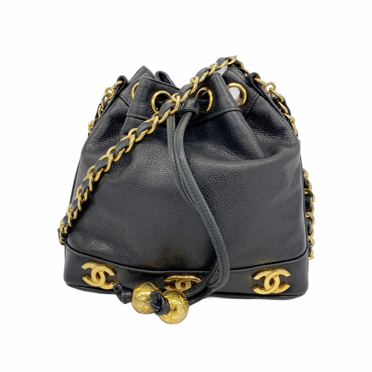 ★最終価格【5mc2796】シャネル ショルダーバッグ トリプルココ キャビアスキン ブラック ゴールド金具【中古】レディース拍卖
