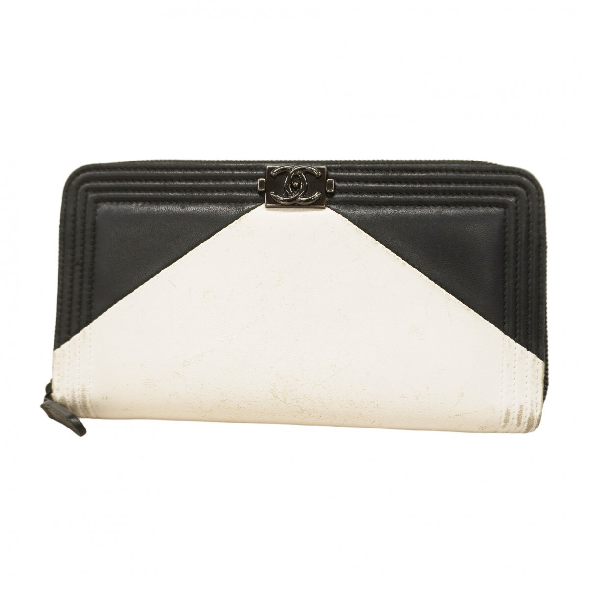 ★最終価格【5mb2343-h】シャネル 長財布 ボーイシャネル ブラック ホワイト【中古】レディース拍卖