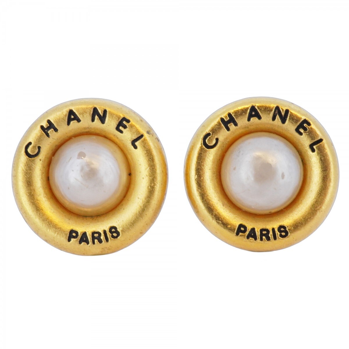 【5jmb0699】シャネル イヤリング ヴィンテージ シャネルロゴ 丸型 サークル GPメッキ フェイクパール ゴールド【中古】レディース拍卖