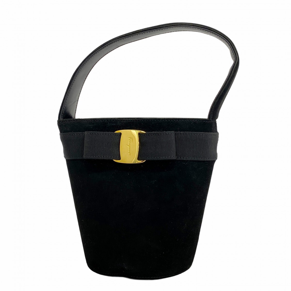 【5ob0091】サルヴァトーレフェラガモ ハンドバッグ ヴァラ スウェード ブラック ゴールド金具【中古】レディース拍卖