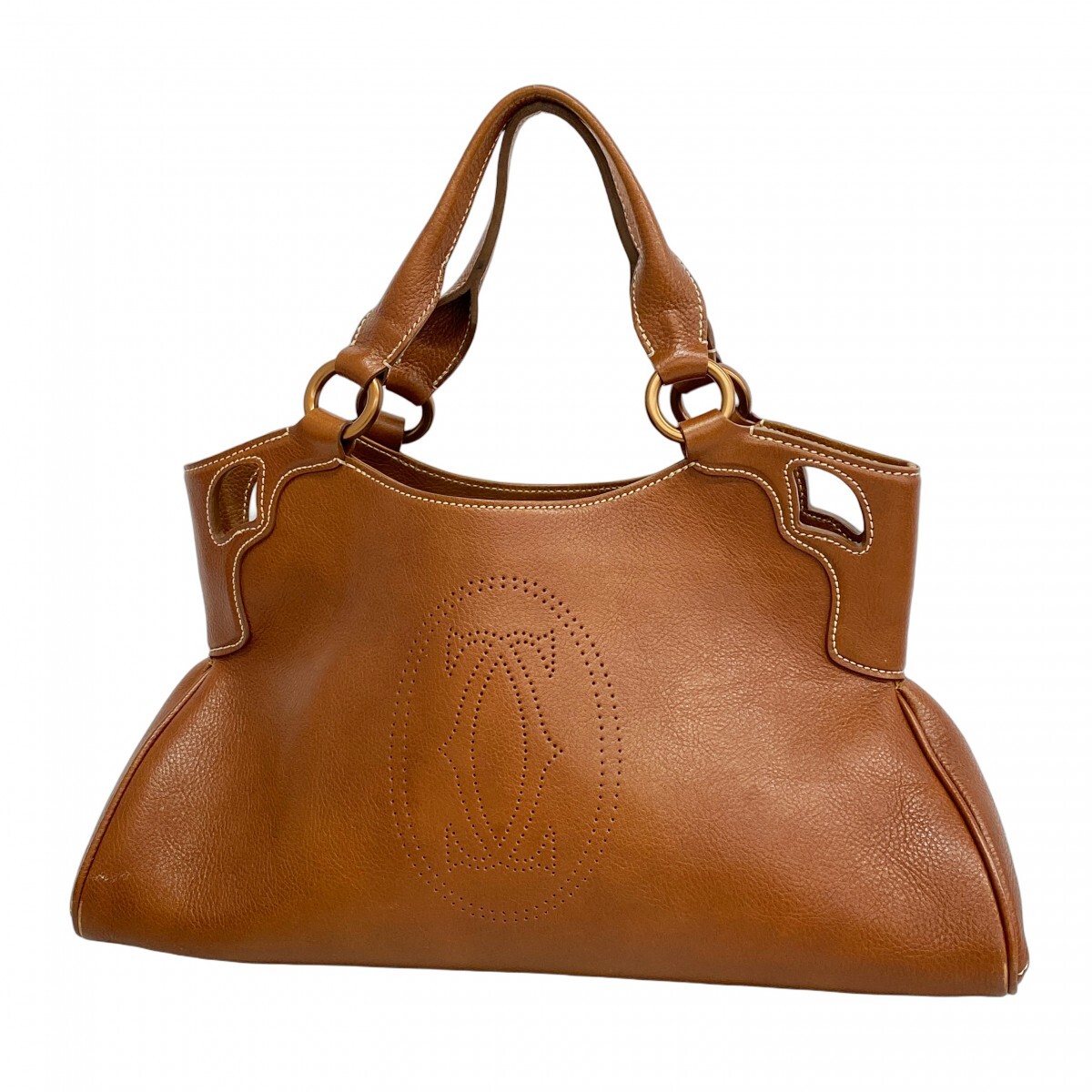 【5ob0199】カルティエ ハンドバッグ マルチェロ レザー ブラウン ゴールド金具【中古】レディース拍卖