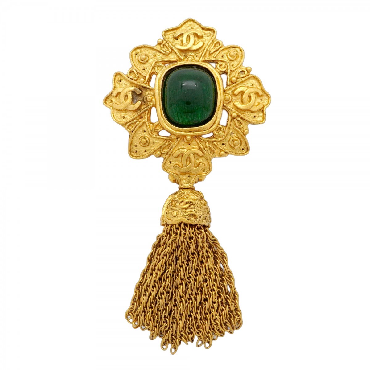 ★最終価格★SALE【5jmb0143】シャネル ブローチ ヴィンテージ ココマーク GPメッキ カラーストーン ゴールド グリーン【中古】レディース拍卖