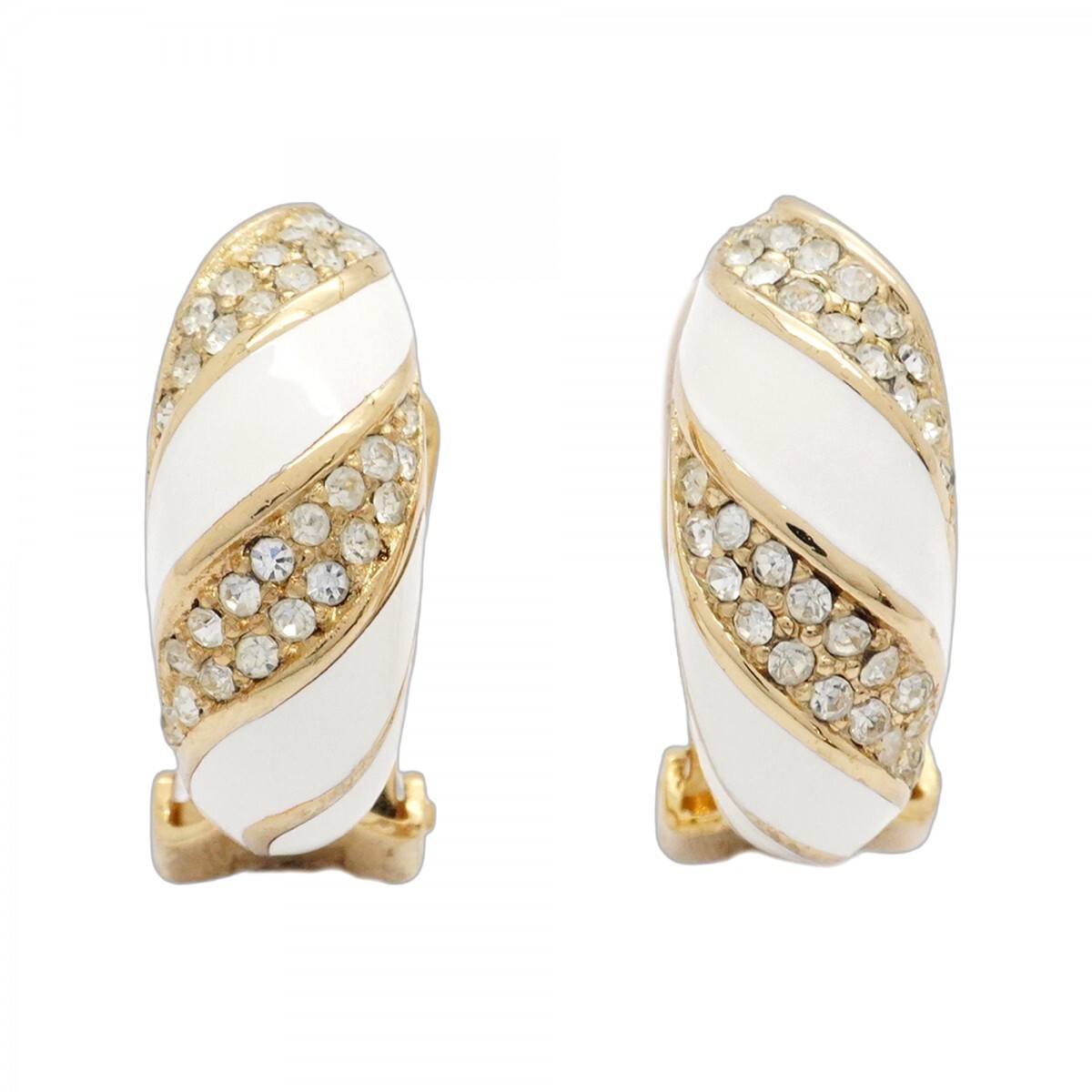 ★SALE【5jmb0350】クリスチャンディオール イヤリング GPメッキ ラインストーン ゴールド ホワイト【中古】レディース拍卖