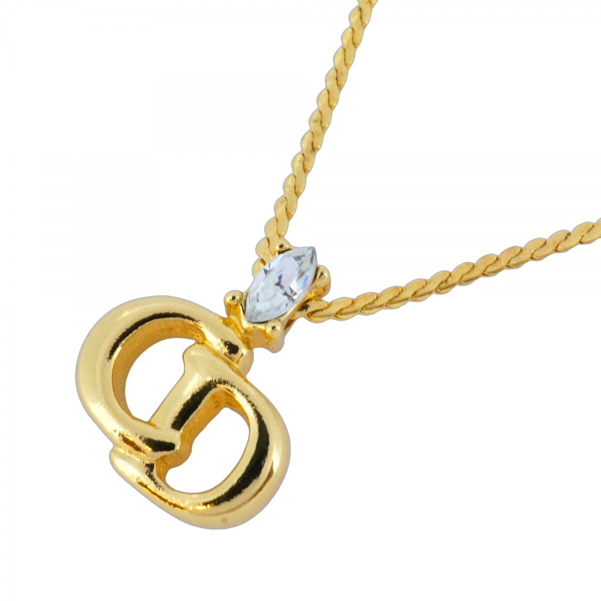 【5jmb0703】クリスチャンディオール ネックレス CDロゴ GPメッキ ラインストーン ゴールド【中古】レディース拍卖