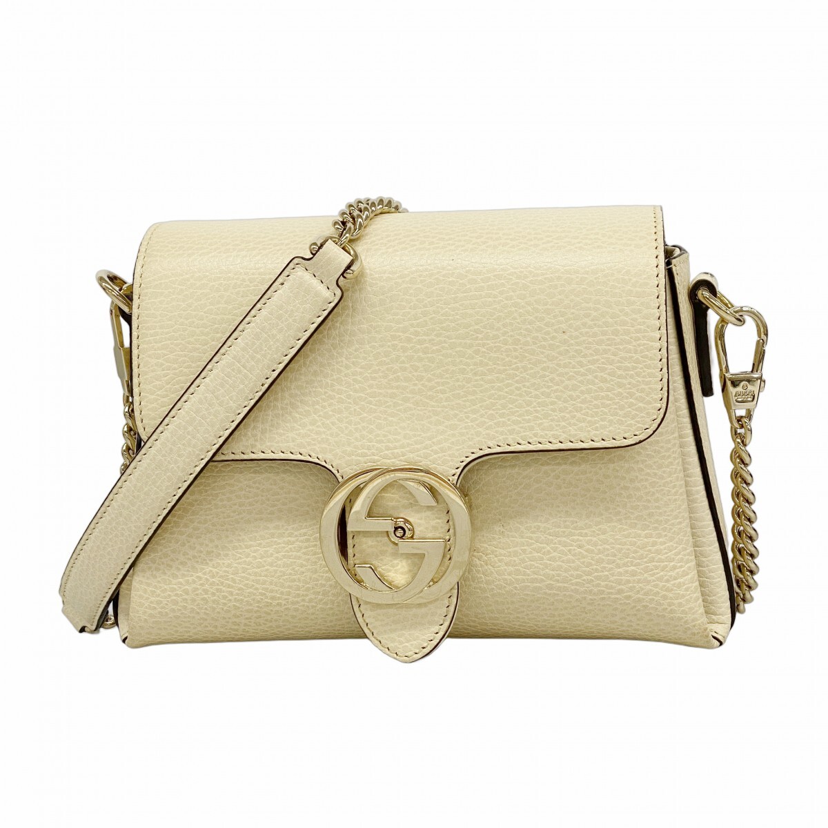 【5ob0240】グッチ ショルダーバッグ インターロッキングG 607720 レザー アイボリー シャンパンゴールド金具【中古】レディース拍卖