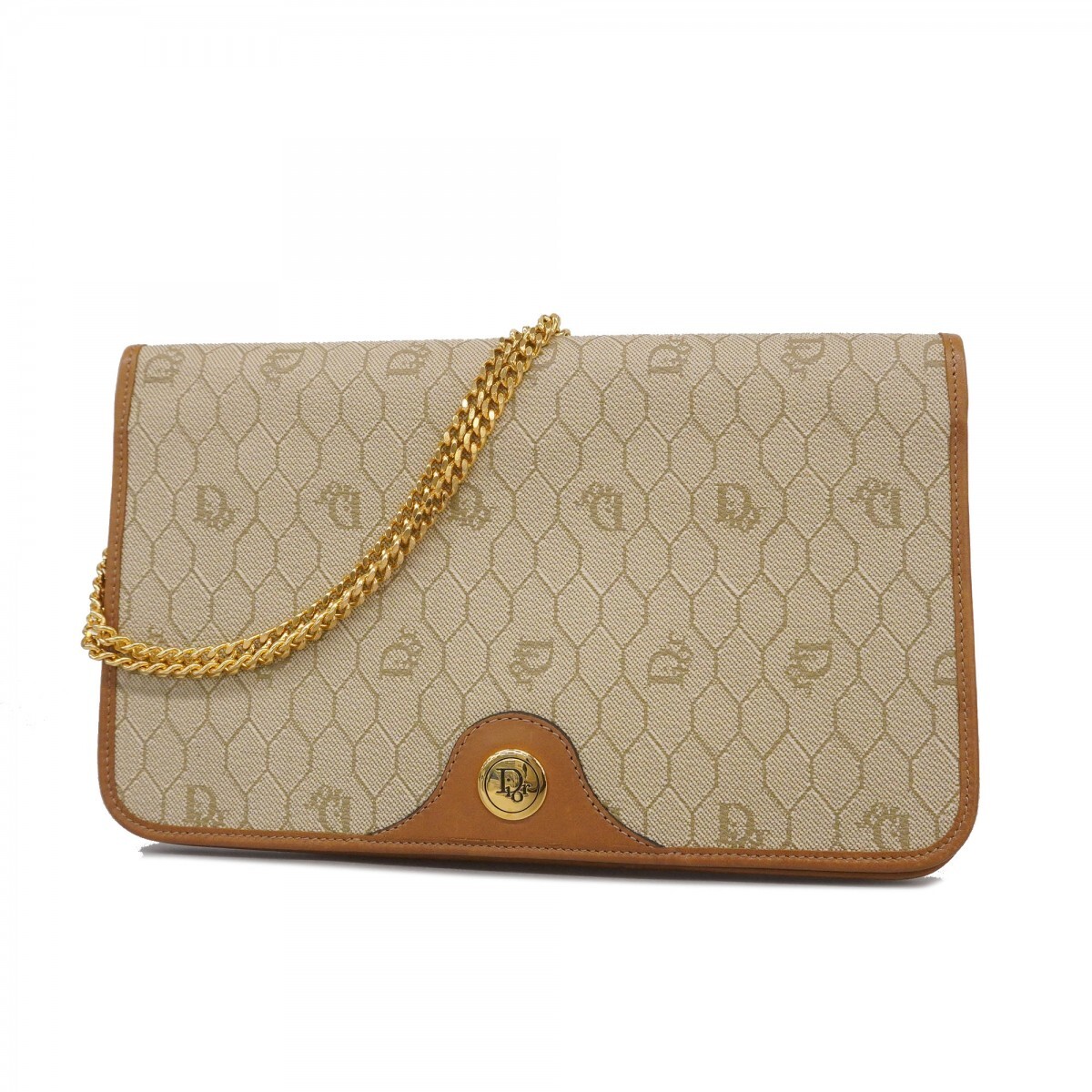 【5ob0537】クリスチャンディオール ショルダーバッグ ハニカム PVC ベージュ ブラウン ゴールド金具【中古】レディース拍卖