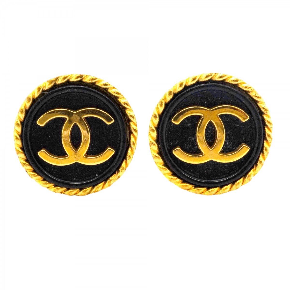 【5jmb0737】シャネル イヤリング ヴィンテージ ココマーク 丸型 サークル GPメッキ ゴールド ブラック【中古】レディース拍卖
