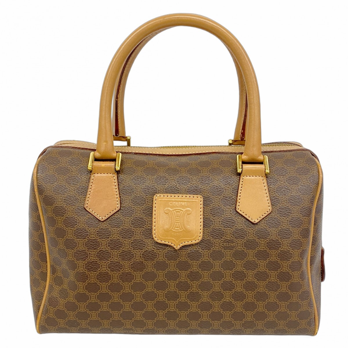 【5ob0460】セリーヌ ハンドバッグ マカダム PVC ブラウン ゴールド金具【中古】レディース拍卖