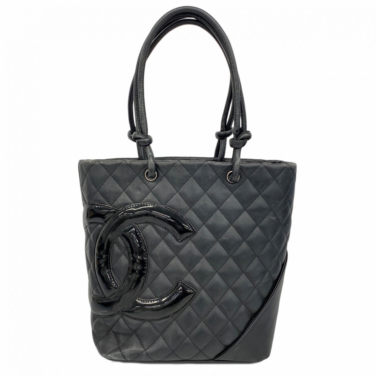 【5ob0574】シャネル トートバッグ カンボン ラムスキン ブラック シルバー金具【中古】レディース拍卖