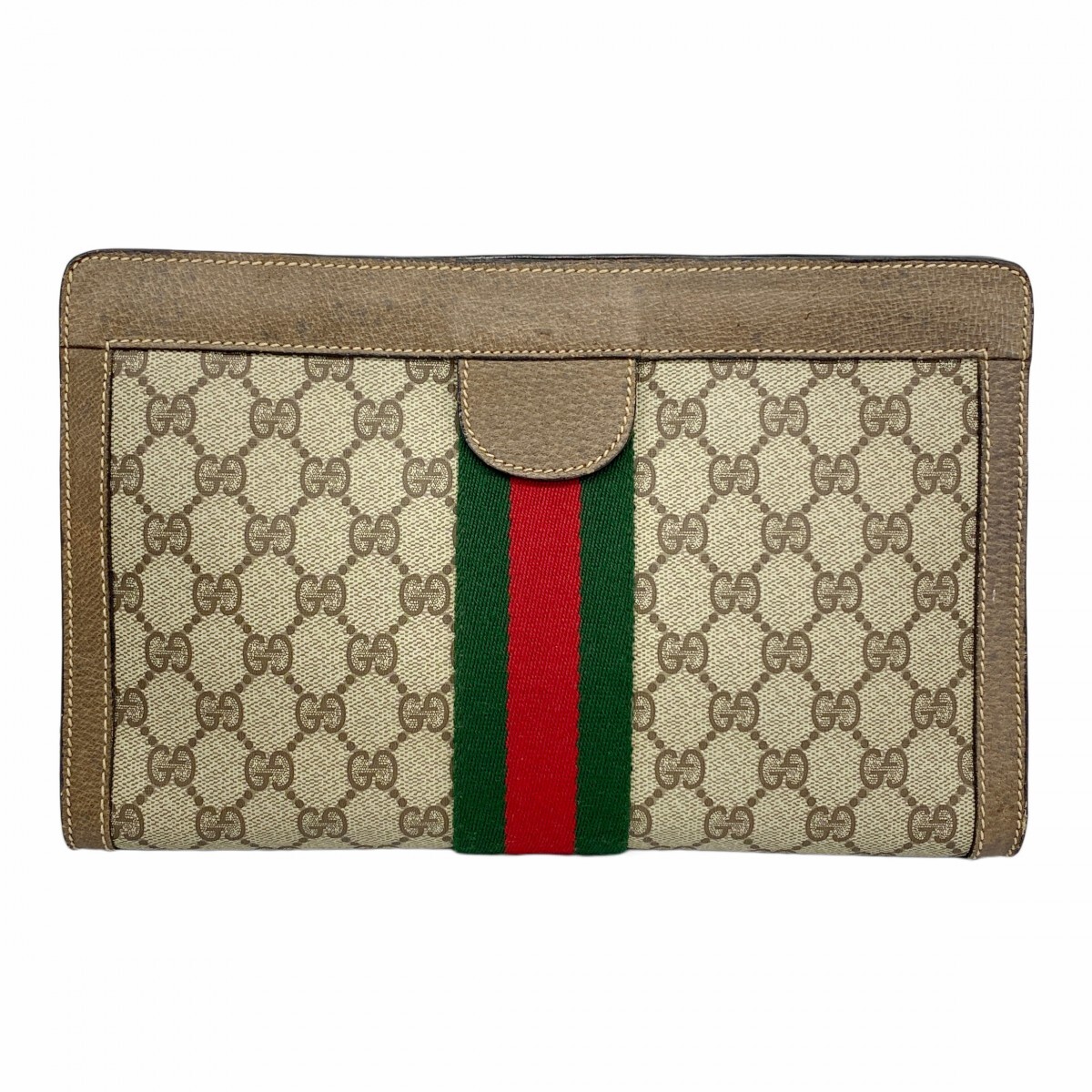 【5ob0573】グッチ クラッチバッグ GGスプリーム/シェリーライン 89 01 002 PVC ベージュ ブラウン【中古】メンズ レディース ユニセックス拍卖