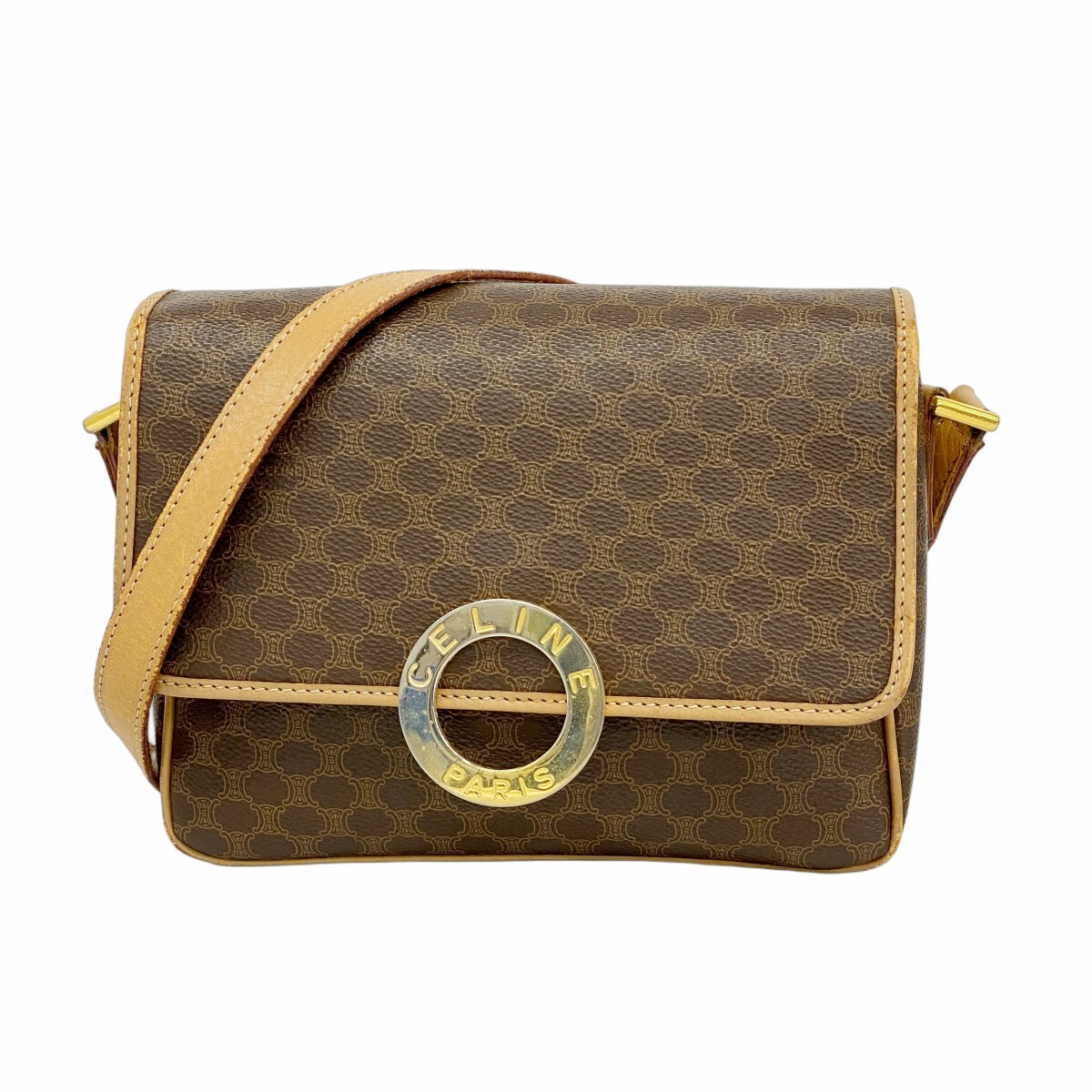 【5ob0619】セリーヌ ショルダーバッグ マカダム PVC ブラウン ゴールド金具【中古】レディース拍卖