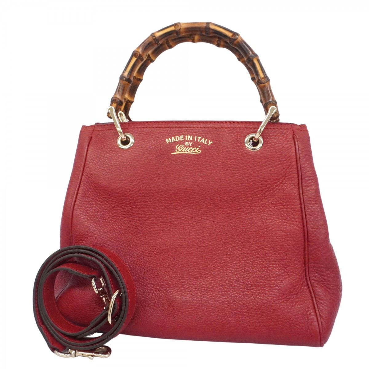★最終価格【5mc3494】グッチ ハンドバッグ バンブー 336032 レザー レッド シャンパンゴールド金具 2wayバッグ【中古】レディース拍卖