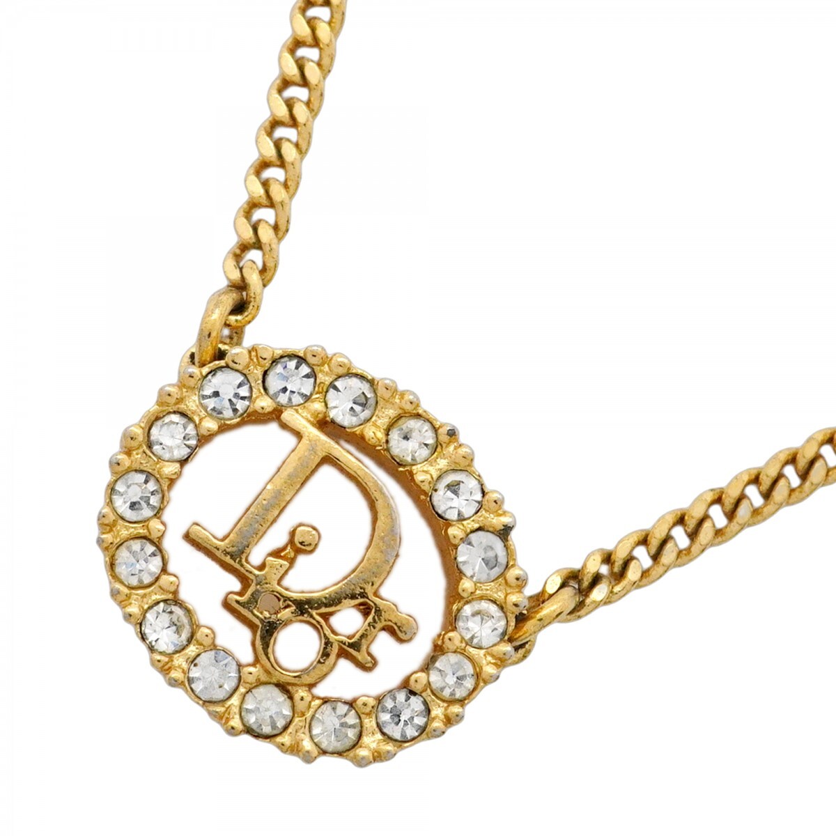 ★SALE【5jmb0385】クリスチャンディオール ネックレス CDロゴ オーバル GPメッキ ラインストーン ゴールド【中古】レディース拍卖