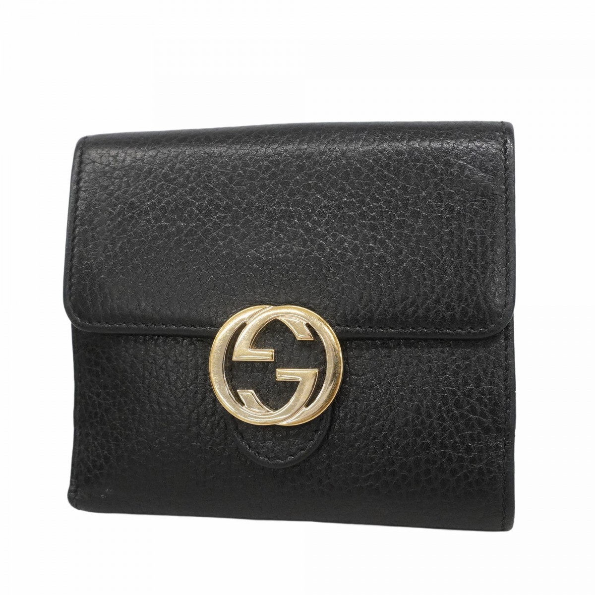 ★最終価格【5mc3506】グッチ 財布 インターロッキングG 615525 レザー ブラック シャンパンゴールド金具【中古】レディース拍卖