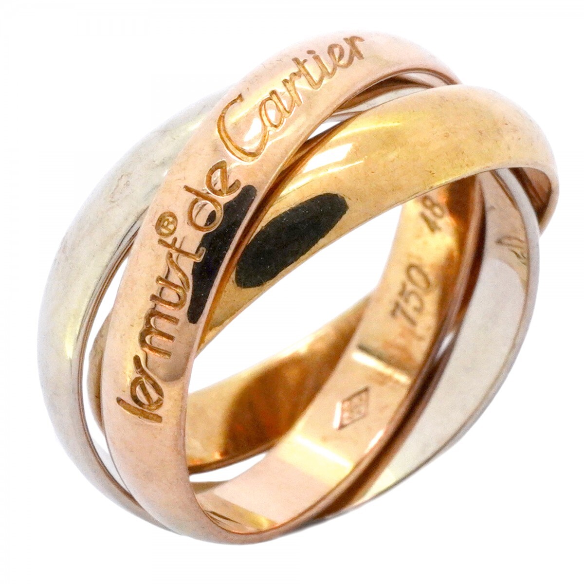 【5jmb0771】カルティエ リング トリニティ K18YG イエローゴールド K18WG ホワイトゴールド K18PG ピンクゴールド #48【中古】レディース拍卖