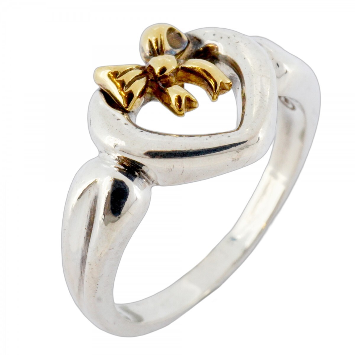 【5jmb0763】ティファニー リング リボンハート K18YG イエローゴールド シルバー925 12号【中古】レディース拍卖