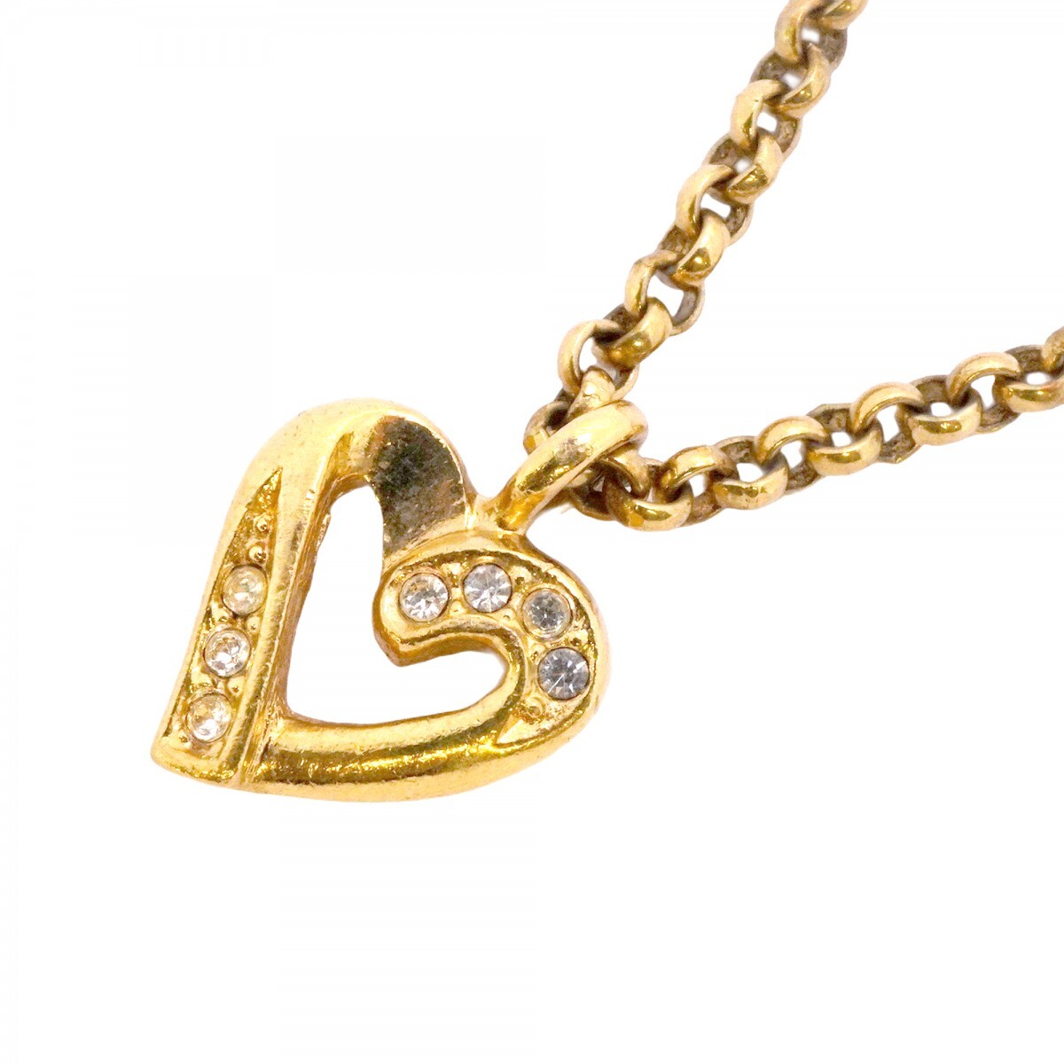 【5jmb0775】クリスチャンディオール ネックレス ハートモチーフ GPメッキ ラインストーン ゴールド【中古】レディース拍卖