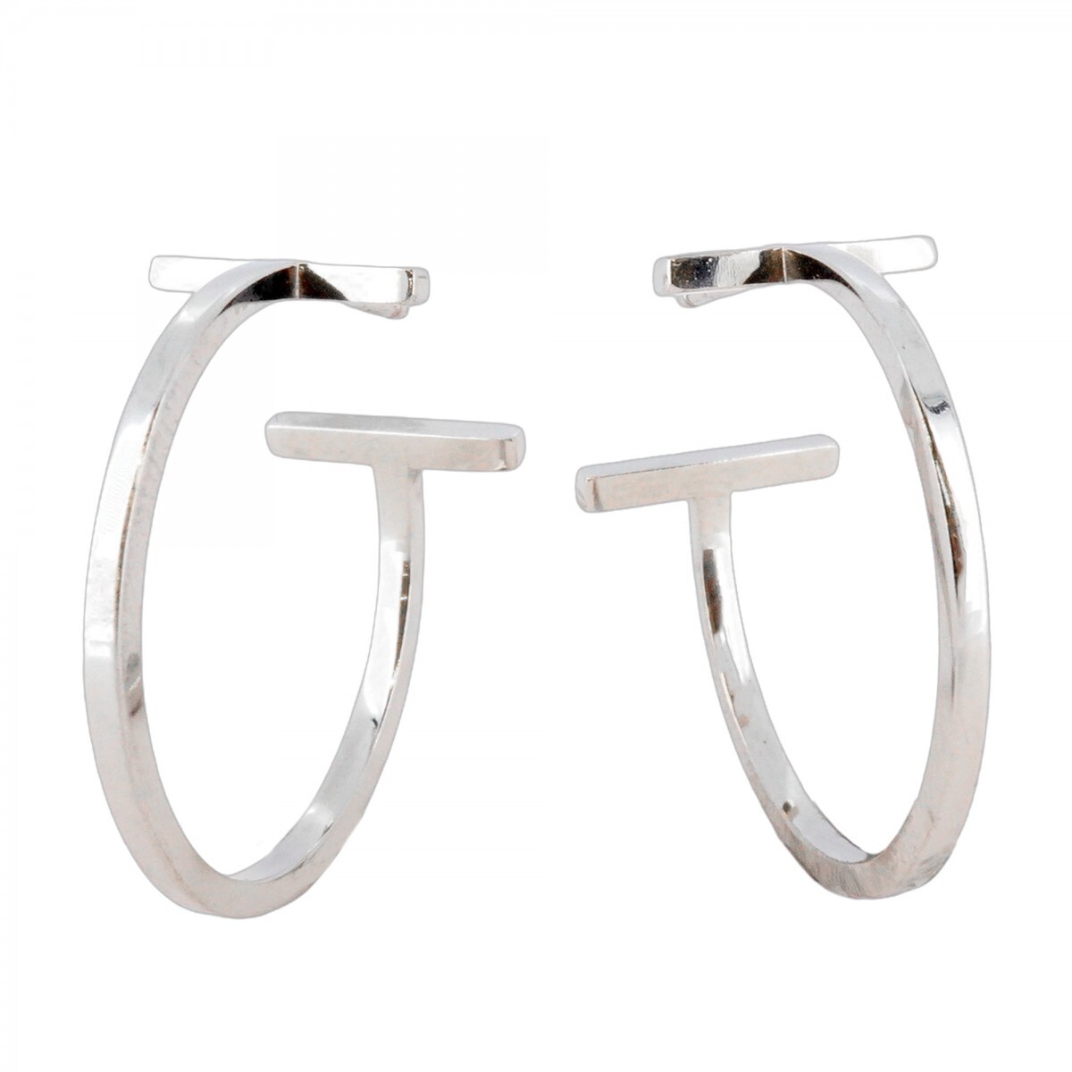 【5jmb0765】ティファニー ピアス Tワイヤー フープ K18WG ホワイトゴールド【中古】レディース拍卖