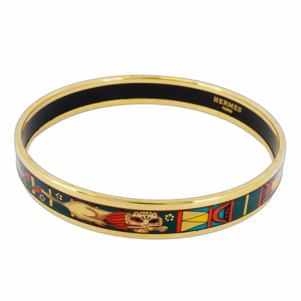 【5jmb0788】エルメス バングル エマイユPM GPメッキ 七宝焼き ゴールド グリーン マルチカラー【中古】レディース拍卖