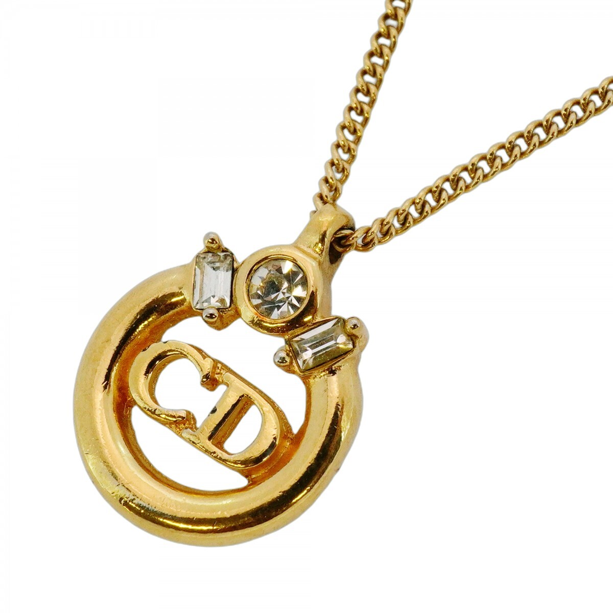 【5jmb0829】クリスチャンディオール ネックレス CDロゴ GPメッキ ラインストーン ゴールド【中古】レディース拍卖