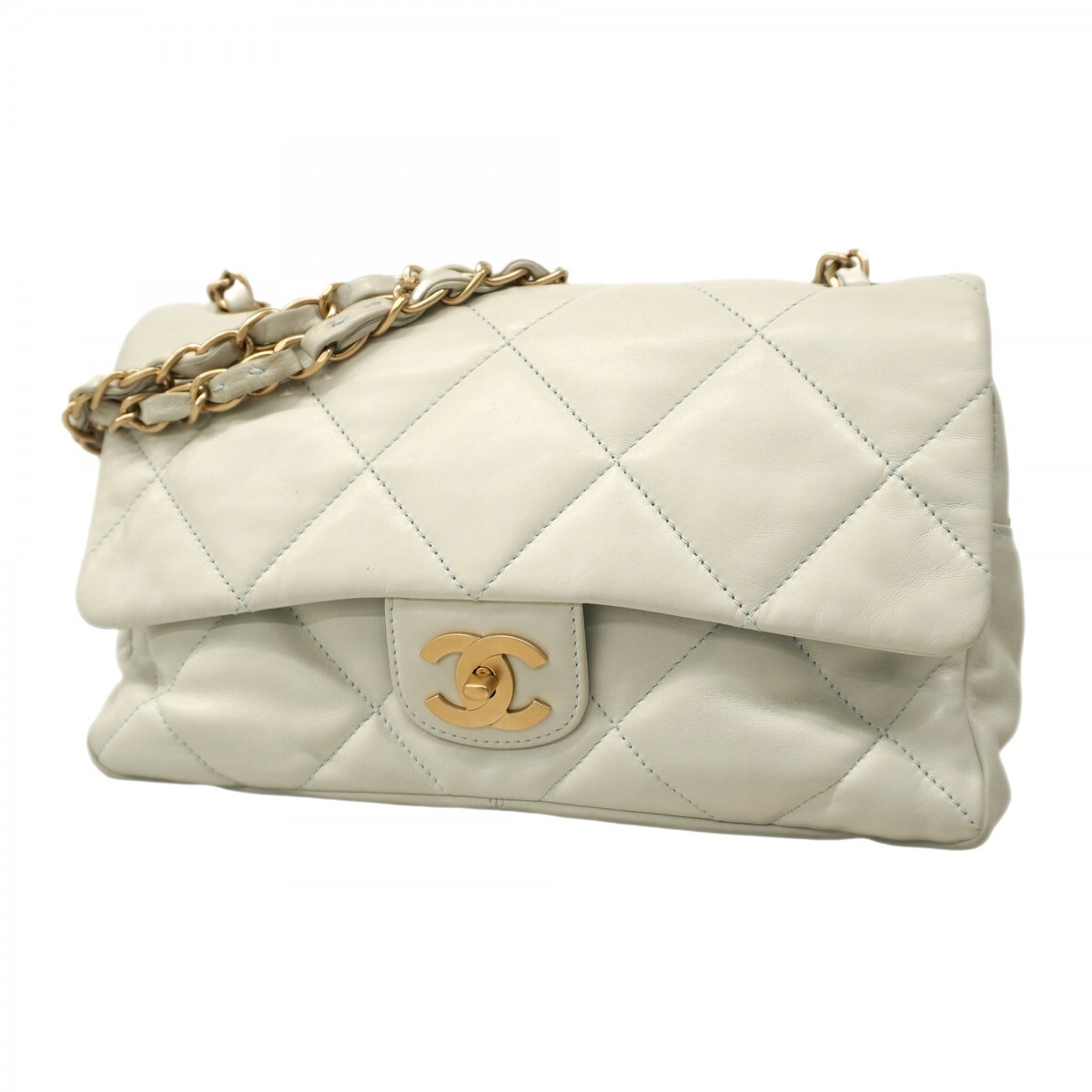 【5ob1064-h】シャネル ショルダーバッグ マトラッセ Wチェーン ラムスキン ブルー シャンパンゴールド金具【中古】レディース拍卖